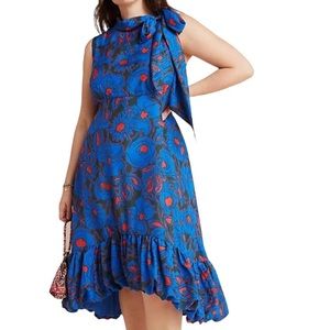 NEW ~ Anthropologie Blue Evangeline Tie Neck Midi Dress Size 8P